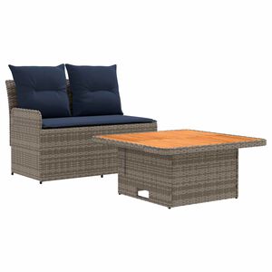 vidaXL Tuin Armsteun Sofa met Opklaptafel 2 Stuk Grijs en Marineblauw
