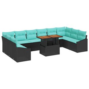 vidaXL Tuin Eetset met kussen 11 pcs Zwart en Blauwgroen