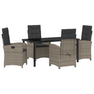 vidaXL Tuin eettafelset met kussen 5 pcs Grijs poly rattan