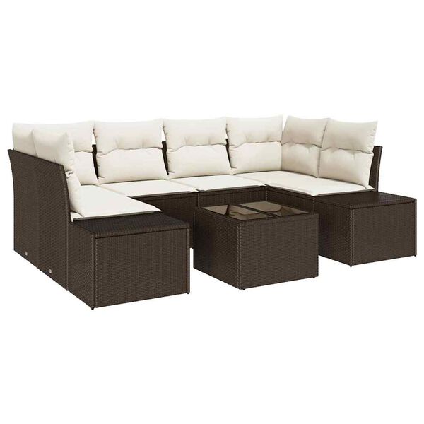 vidaXL Tuin Sofa Set met kussen 7 pcs Bruin poly rattan