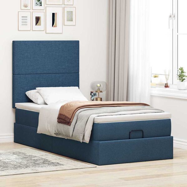 vidaXL Bed met matras 100x200 cm stof blauw