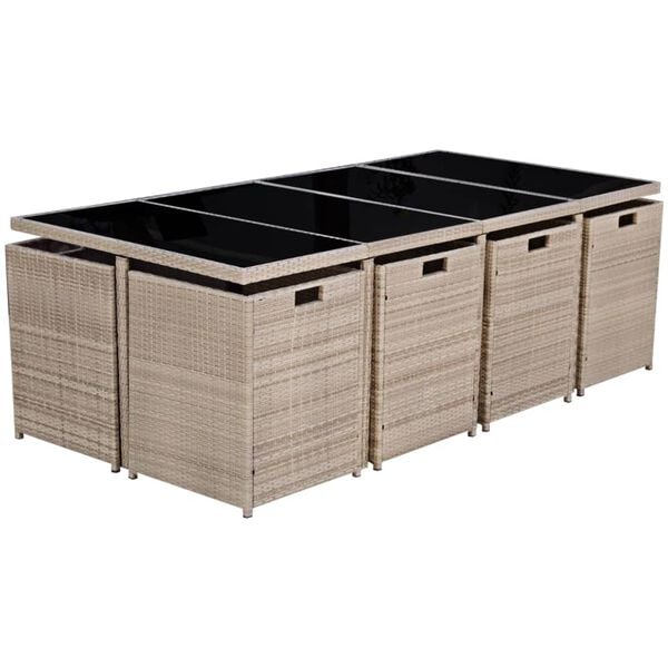 vidaXL 13-delige Tuinset met kussens poly rattan beige