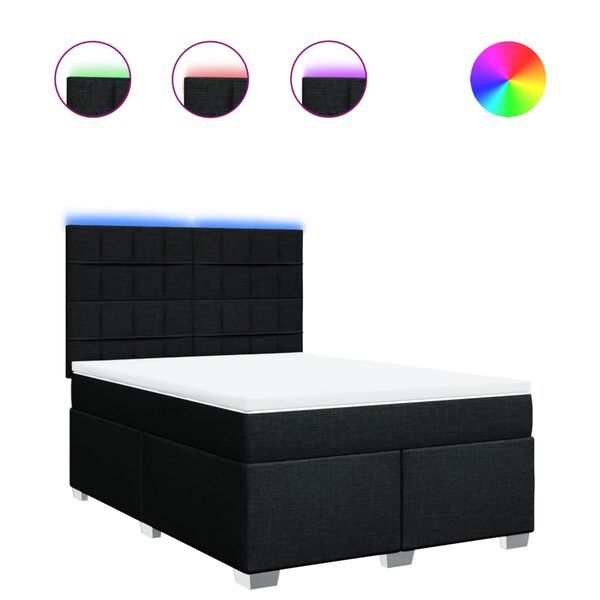 vidaXL Boxspring met matras stof zwart 140x200 cm