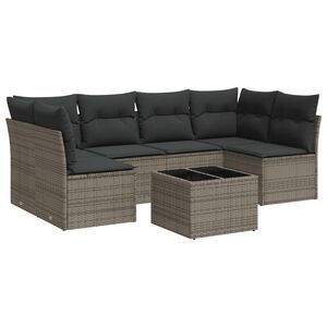 vidaXL 7-delige Loungeset met kussens poly rattan grijs