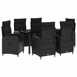 vidaXL Tuin eettafelset 7 st Zwart PE Rattan en Poeder-Coated Staal
