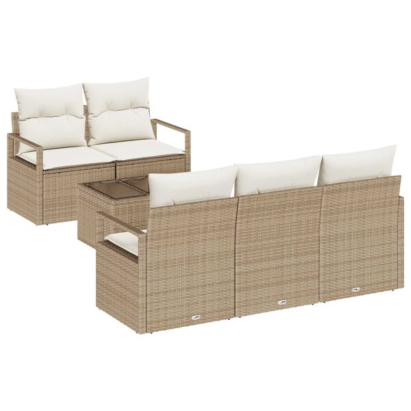 vidaXL Tuin Sofa Set met kussen 6 pcs Beige en Cr&egrave;me poly rattan