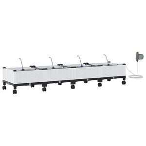 vidaXL Tuin Pot met Irrigatie en Wielen 4 st Wit 160 x 40 x 28 cm PP
