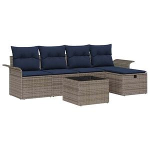 vidaXL Tuin Sofa Set met kussen 6 pcs Grijs en Marineblauw poly rattan