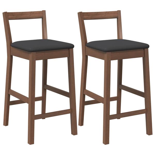 vidaXL Barkrukken met kussens 2 stuks Bruin massief hout rubber