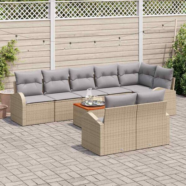 vidaXL Tuinbankenset met opslag 9 pcs Beige en Licht Grijs poly rattan