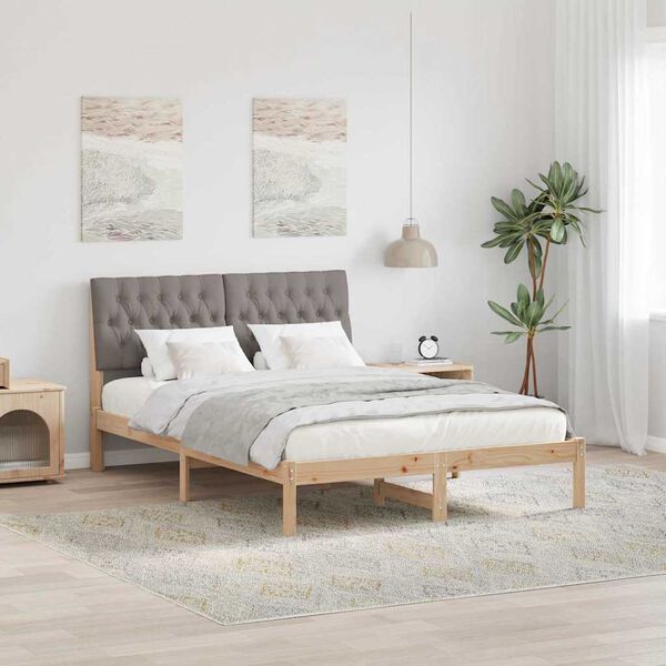 vidaXL Bedframe met hoofdeinde Taupe 140 x 190 cm Massief grenenhout