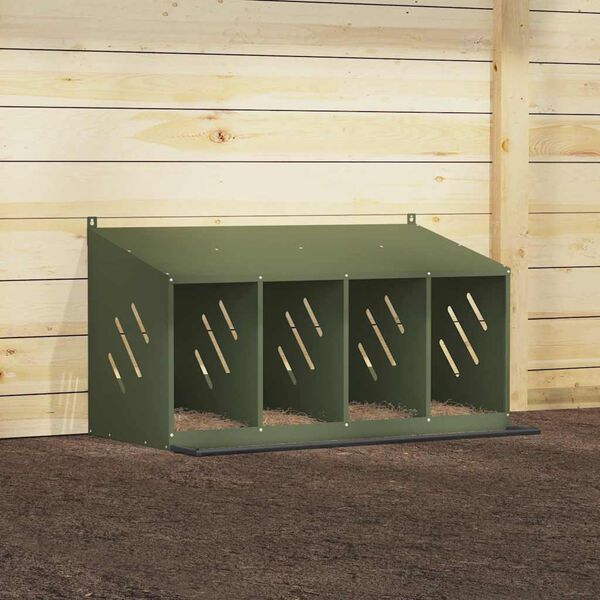 vidaXL Kippennestkastje met 4 vakken olijfgroen metaal