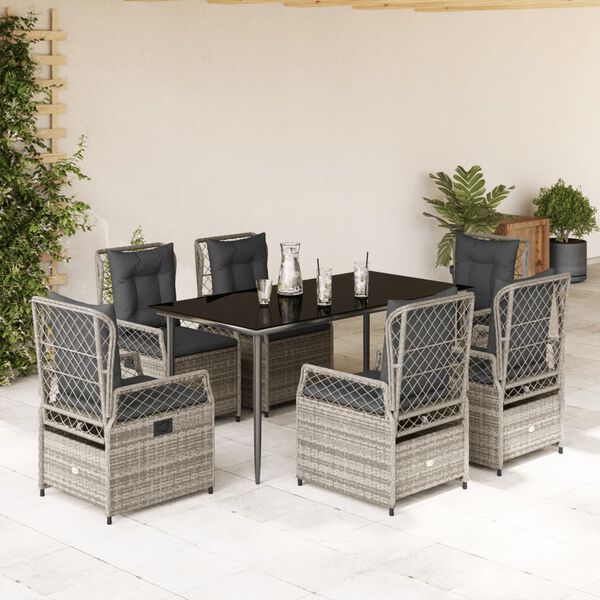 vidaXL 7-delige Tuinset met kussens poly rattan grijs