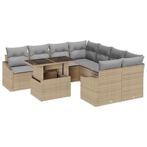 vidaXL Tuin Sofa Set met kussen 9 pcs Beige en Licht Grijs poly rattan