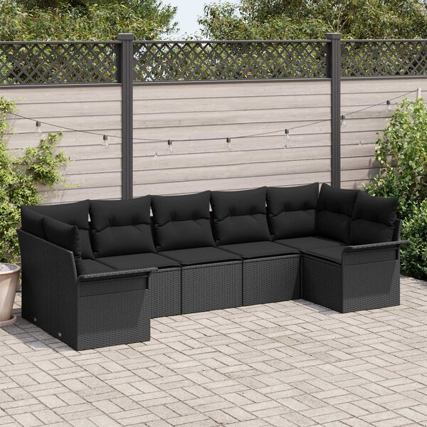 vidaXL Tuin Sofa Set met kussen met opslag 7 pcs Zwart Poly riet