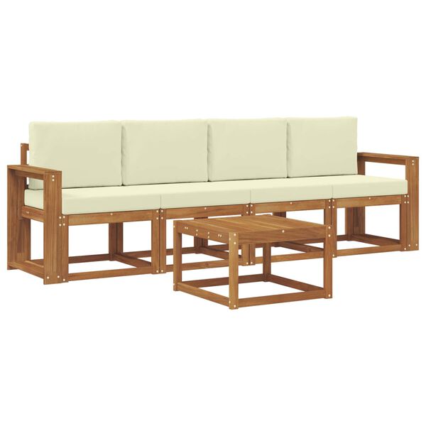 vidaXL Buiten bankenset met kussen 5 pcs Natuurlijk en Cr&egrave;me