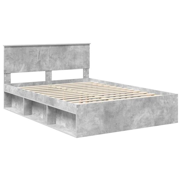 vidaXL Bedframe met hoofdeinde Beton 140 x 200 cm Massief grenenhout