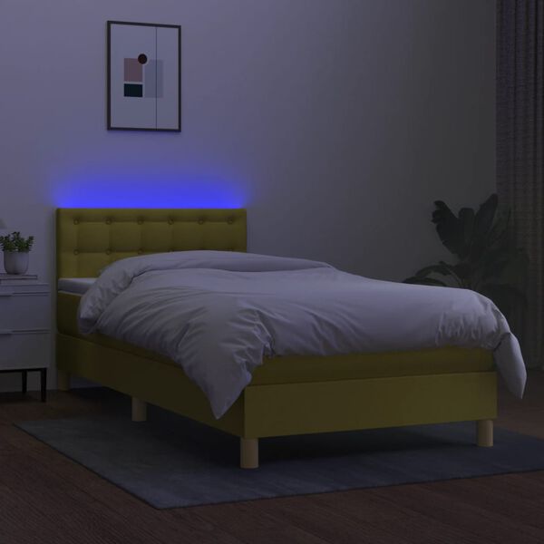 vidaXL Boxspring met matras en LED stof groen 90x200 cm