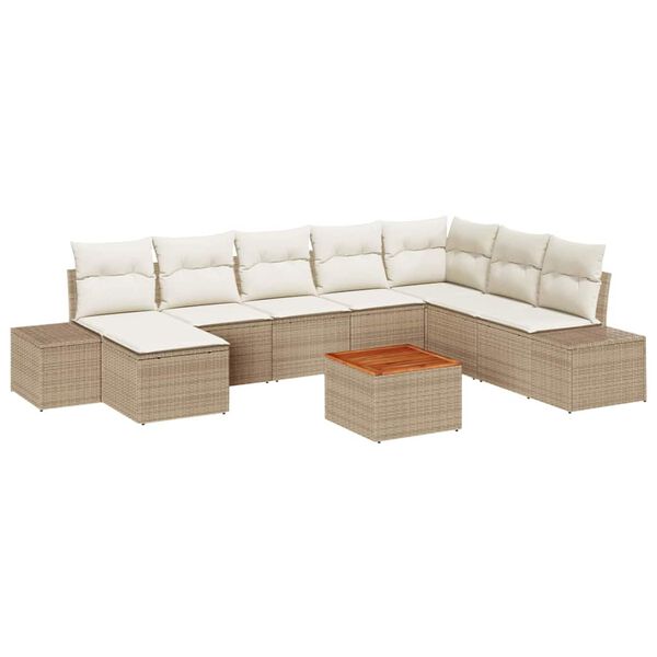 vidaXL Tuin Sofa Set met kussen 9 pcs Beige Poly riet