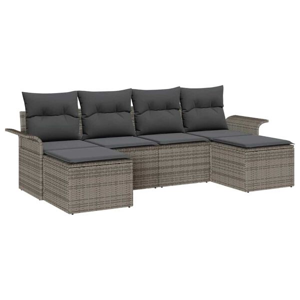 vidaXL Tuin Sofa Set met opslag 6 pcs Grijs poly rattan