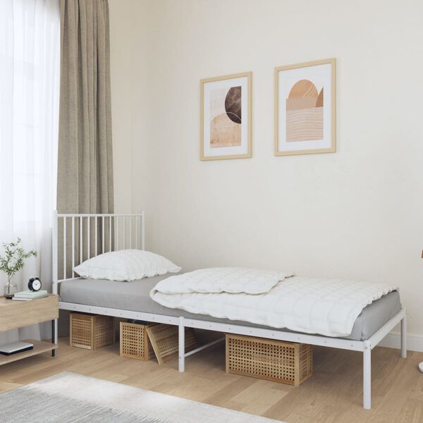 vidaXL Bedframe met hoofdbord metaal wit 90x200 cm