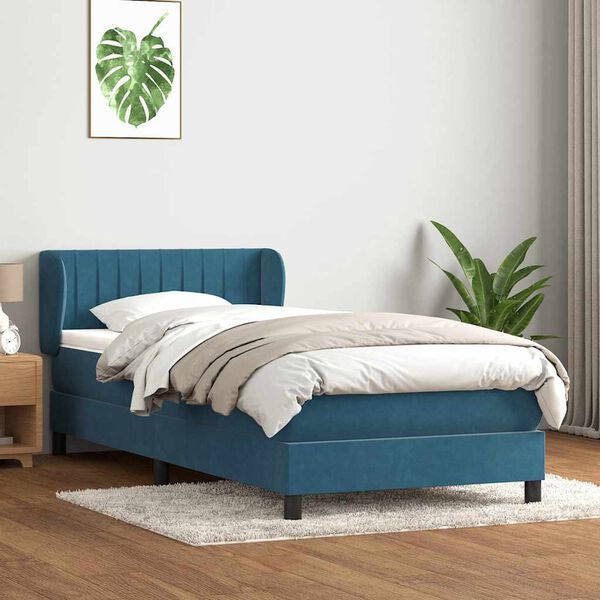 vidaXL Boxspring met matras fluweel donkerblauw 80x210 cm