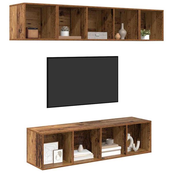 vidaXL Tv-meubelset Wandgemonteerd 4 pcs Oud Hout Bewerkt hout