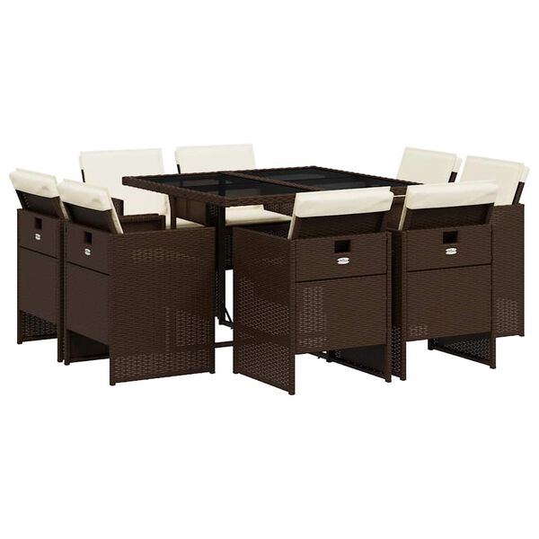 vidaXL 9-delige Tuinset met kussens poly rattan bruin