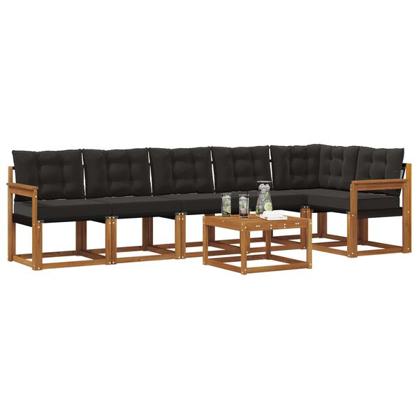 vidaXL Buiten bankenset met kussen 7 pcs Natuurlijk en Zwart