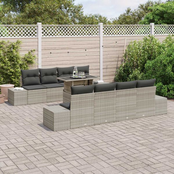 vidaXL Tuin Sofa Set met kussen 9 pcs Lichtgrijs poly rattan