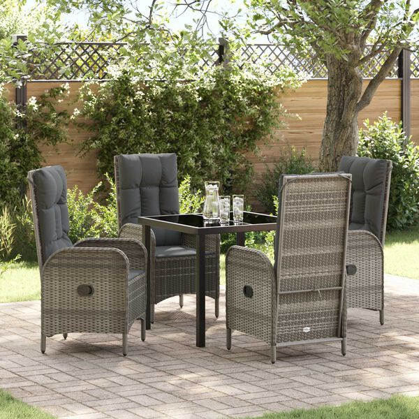 vidaXL Tuin eettafelset met kussen 5 pcs Grijs poly rattan