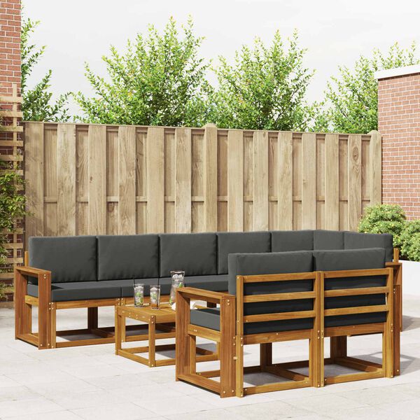 vidaXL Buiten bankenset met kussen 9 pcs Natuurlijk en Antraciet