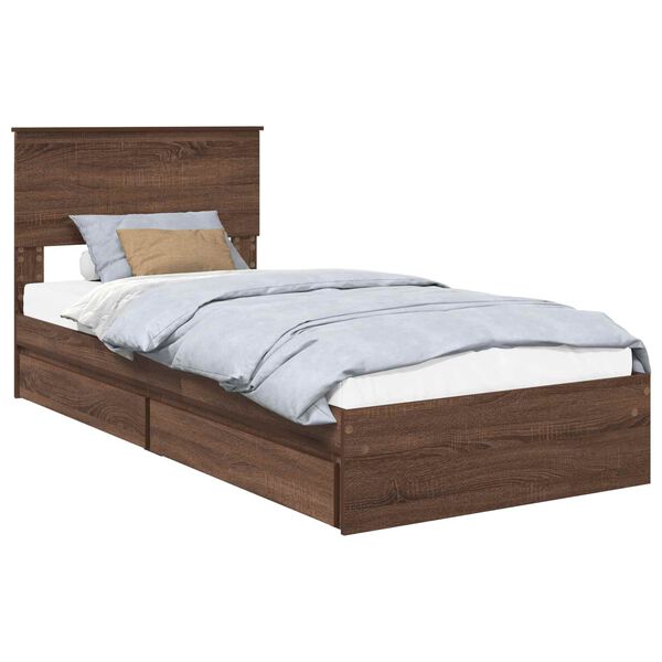 vidaXL Opslag bed met hoofdeinde Bruin Eiken 90 x 200 cm Bewerkt hout
