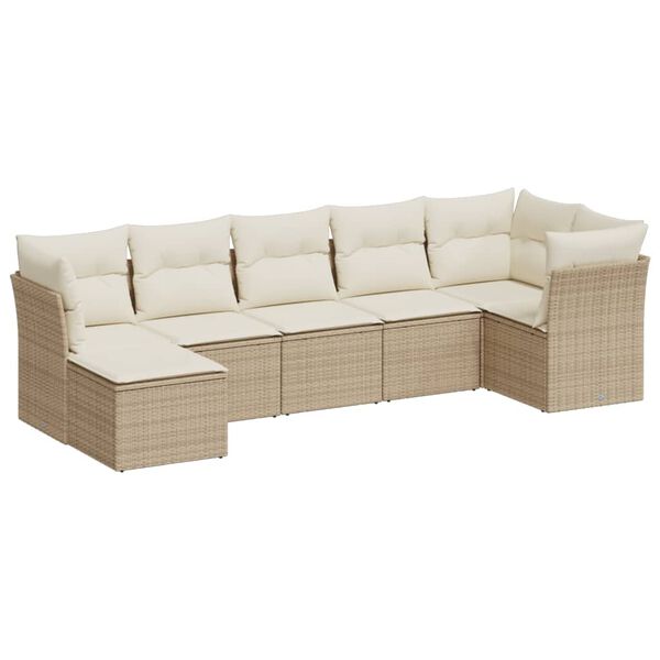 vidaXL 7-delige Loungeset met kussens poly rattan beige