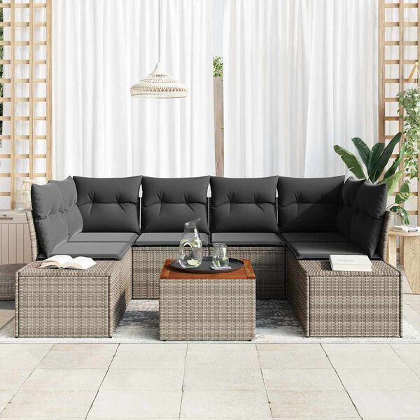 vidaXL Tuin Sofa Set met kussen 7 pcs Grijs Poly riet