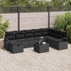 vidaXL Bankstel met kussen met opslag 9 pcs Zwart poly rattan