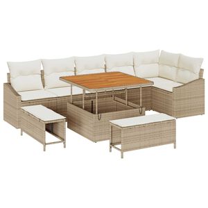vidaXL Tuinbankenset met kussen 9 pcs Beige poly rattan
