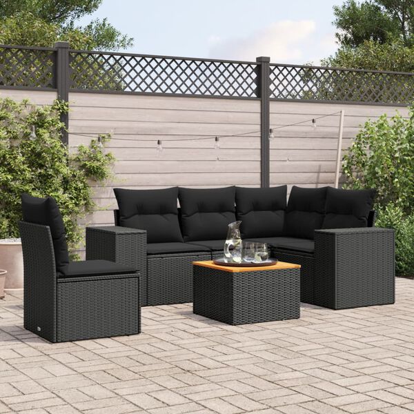 vidaXL 6-delige Loungeset met kussens poly rattan zwart