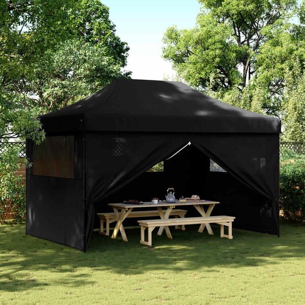 vidaXL Partytent inklapbaar pop-up met 4 zijwanden zwart