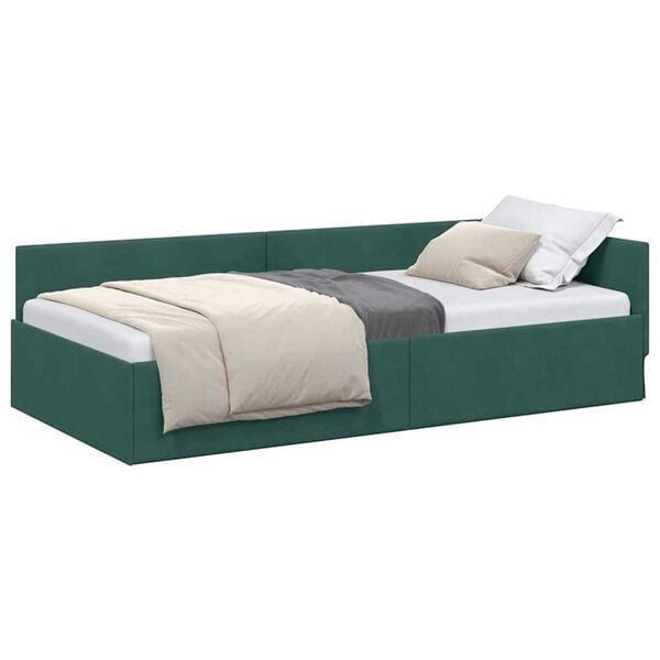 vidaXL Hoekbedframe met hoofdeinde Donkergroen 90 cm x 190 cm Fluweel