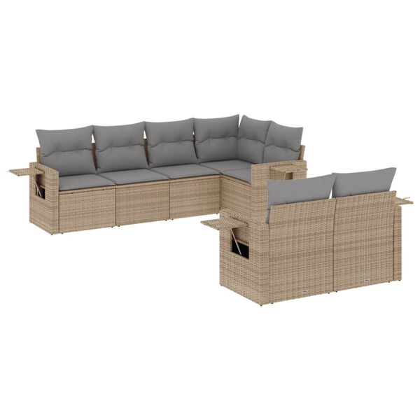 vidaXL 7-delige Loungeset met kussens poly rattan beige