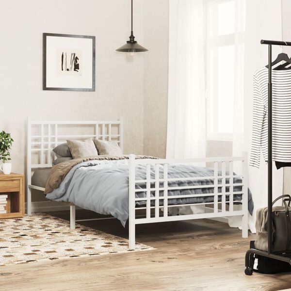 vidaXL Bedframe met hoofd- en voeteneinde metaal wit 107x203 cm