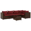vidaXL 6-delige Loungeset met kussens poly rattan bruin