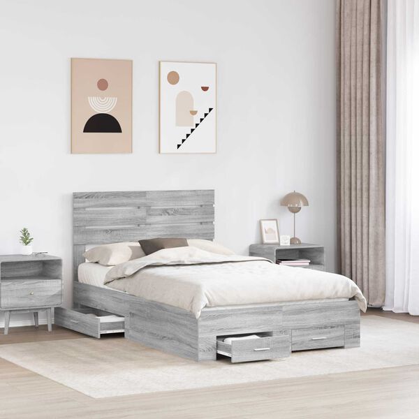 vidaXL Bedframe met lade met hoofdeinde met opslag Bewerkt hout