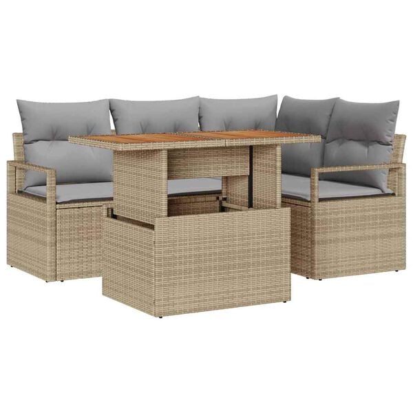 vidaXL Tuin Sofa Set met opslag 5 pcs Beige Poly riet