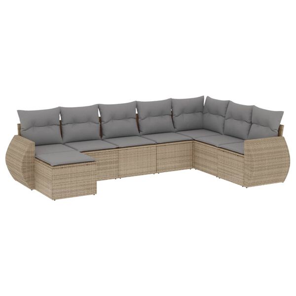 vidaXL 8-delige Loungeset met kussens poly rattan beige