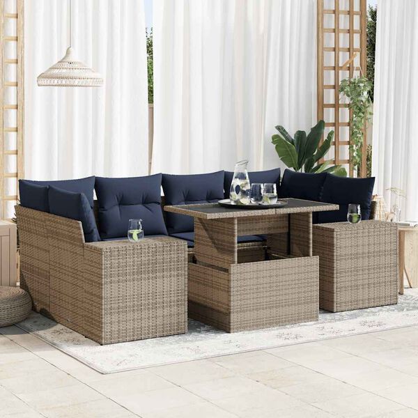 vidaXL 7-delige Loungeset met kussens poly rattan acacia grijs