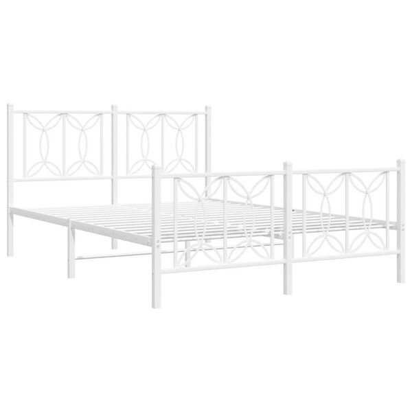 vidaXL Bedframe met hoofd- en voeteneinde metaal wit 135x190 cm