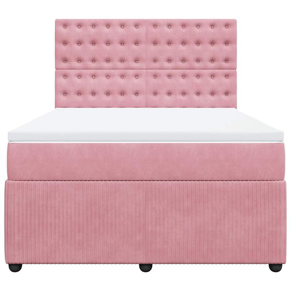 vidaXL Boxspring met matras fluweel roze 160x200 cm