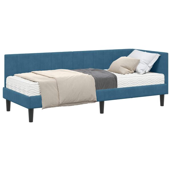 vidaXL Hoekbedframe met Matras met matras 2 pcs Blauw Fluweel